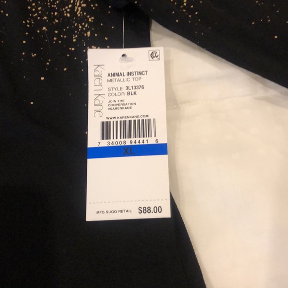 Karen Kane Womens XL New Long Sleeved Black and Gold Top. With tags. Never worn - Picture 3 of 6